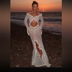BLOG FAVE cut out transparent white long dress size S - texture elastic (Xs-S-m)